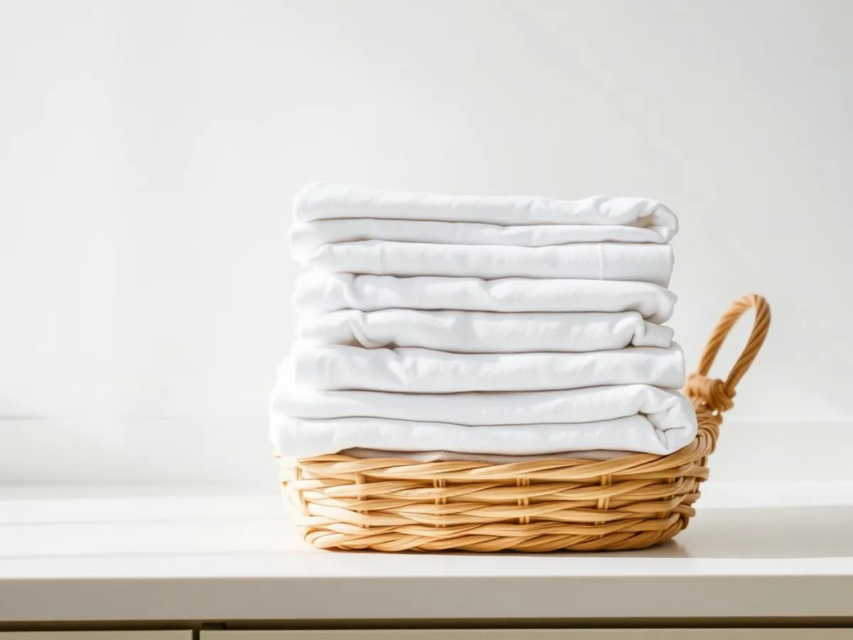 Neatly folded clean laundry in a basket after wash and fold pickup and delivery service